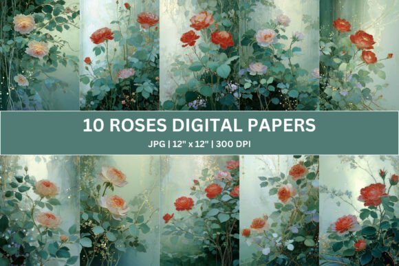 10 Romantic Rose Digital Paper