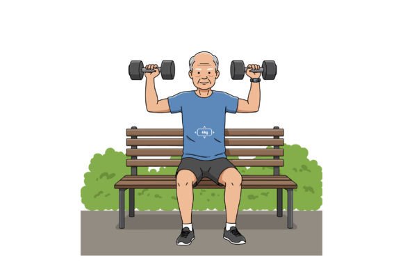 Active Aging: Elderly Man Exercising with Dumbbells