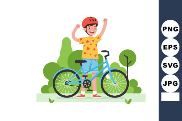 Boy with Blue Bicycle and Red Helmet: A Vibrant Visual Asset for Creative Projects