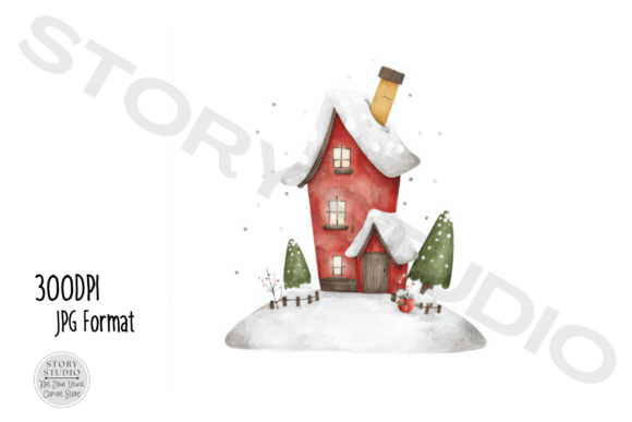 Charming Red House Clipart for Winter Designs