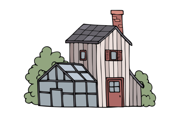 Cozy Farmhouse with Greenhouse Illustration for Creative Projects