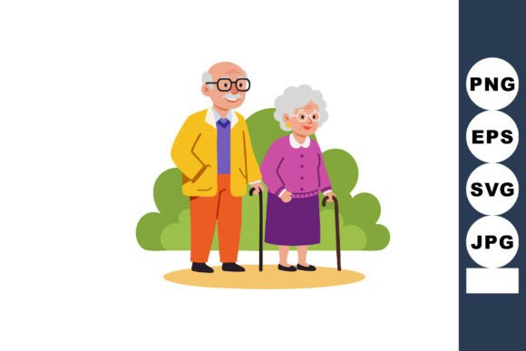 Elderly Couple with Walking Canes Standi