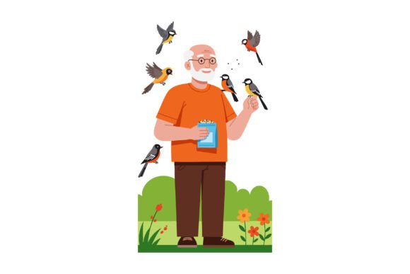 Elderly Man Feeding Birds in Garden with: A Strategic Visual for Purposeful Communication
