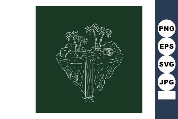 Floating Island with Palm Trees Waterfall: A Mystical Design Asset for Creatives