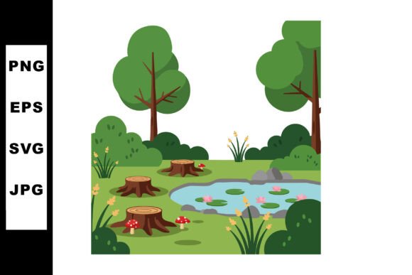 Forest Landscape with Tree Stumps Pond A: A Versatile Visual Asset for Creative Professionals