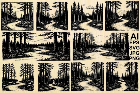 Forest Path Silhouette Vectors for Creative Projects