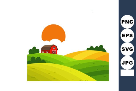 Rural Farm Landscape with Red Barn and Orange Sunset: Exploring the Beauty and Significance of a Classic Scene