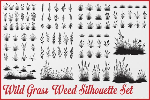 Wild Grass Weed Silhouette Set: Design with Natural Texture and Organic Detail