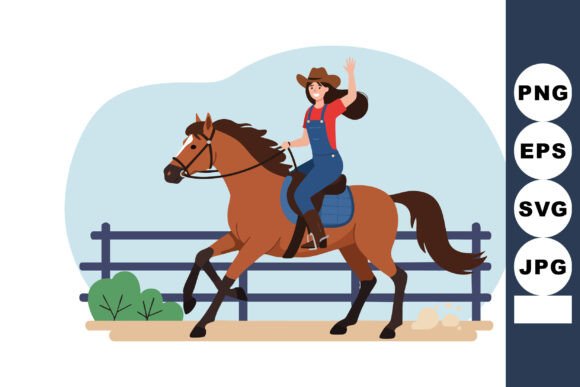 Woman in Hat Riding Brown Horse on Ranch: A Timeless Depiction of Country Life