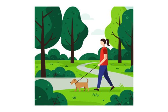 Woman Walking a Small Dog Through a Lush: A Visual Asset for Creative and Practical Use