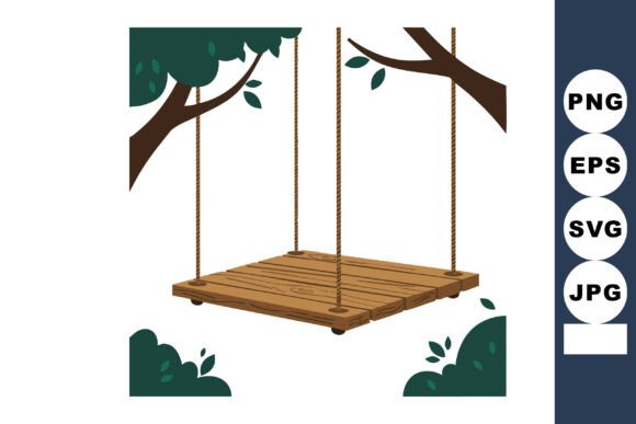Wooden Tree Swing Between Branches Illustration